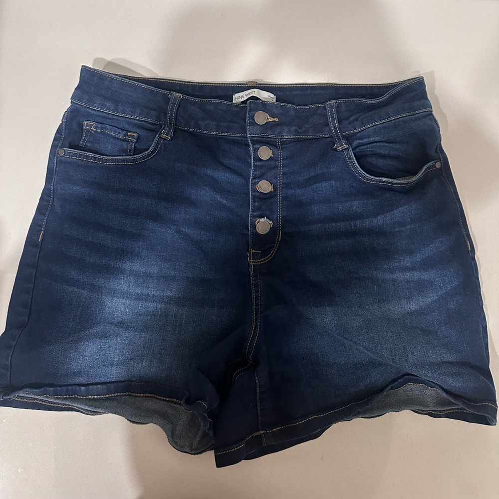 Nine West High Waist Dark Wash Indigo Denim Jean Shorts Sz 14